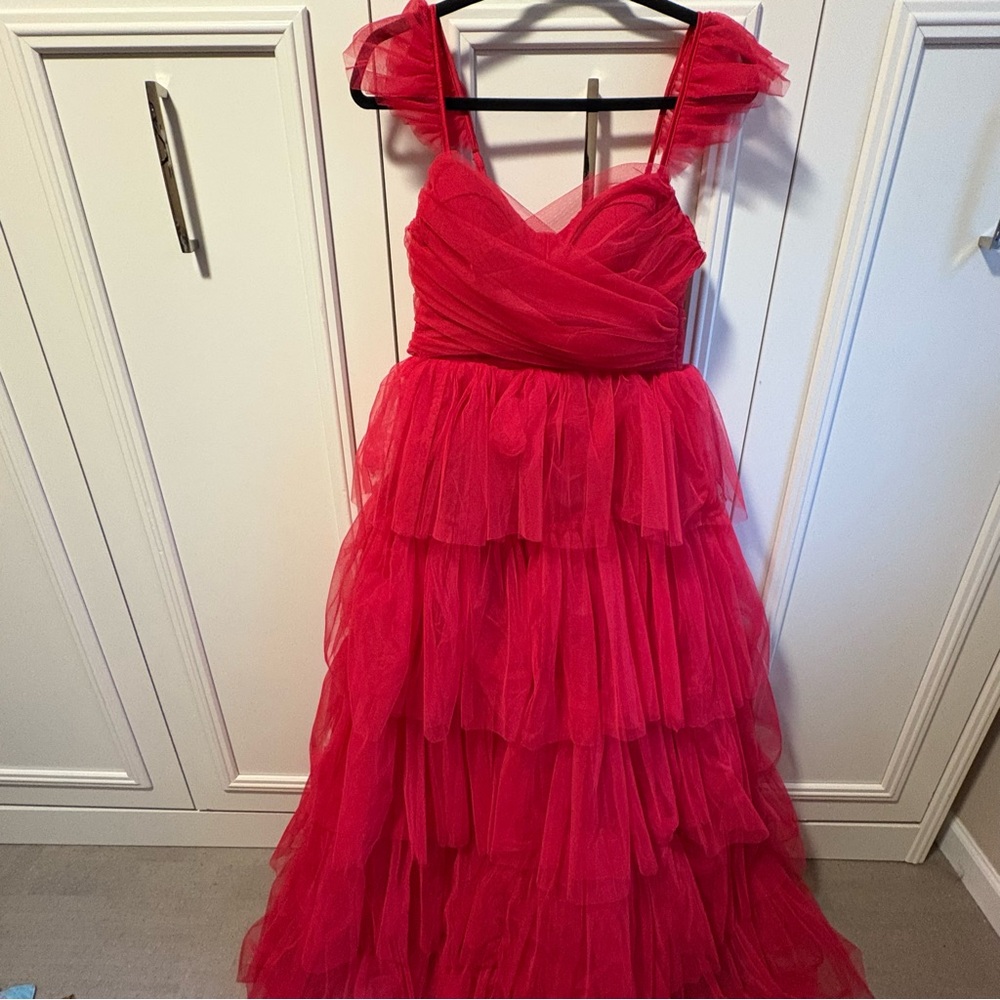 Lulu's Hot Pink Tiered Tulle Gown